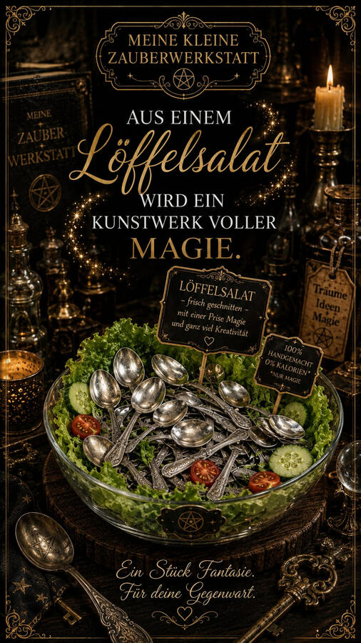 🥄 Der Löffelsalat ist angerichtet. 😄 Zum Glück wird in meiner kleinen Zauberwerkstatt kein Besteck gegessen… sondern verzaubert. ✨ Löffelsalat?